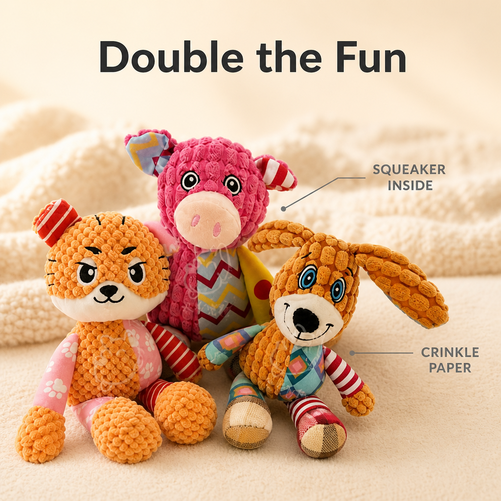 Crinkle & Squeak Animal Plush Toy - Multi-Sensory Fun