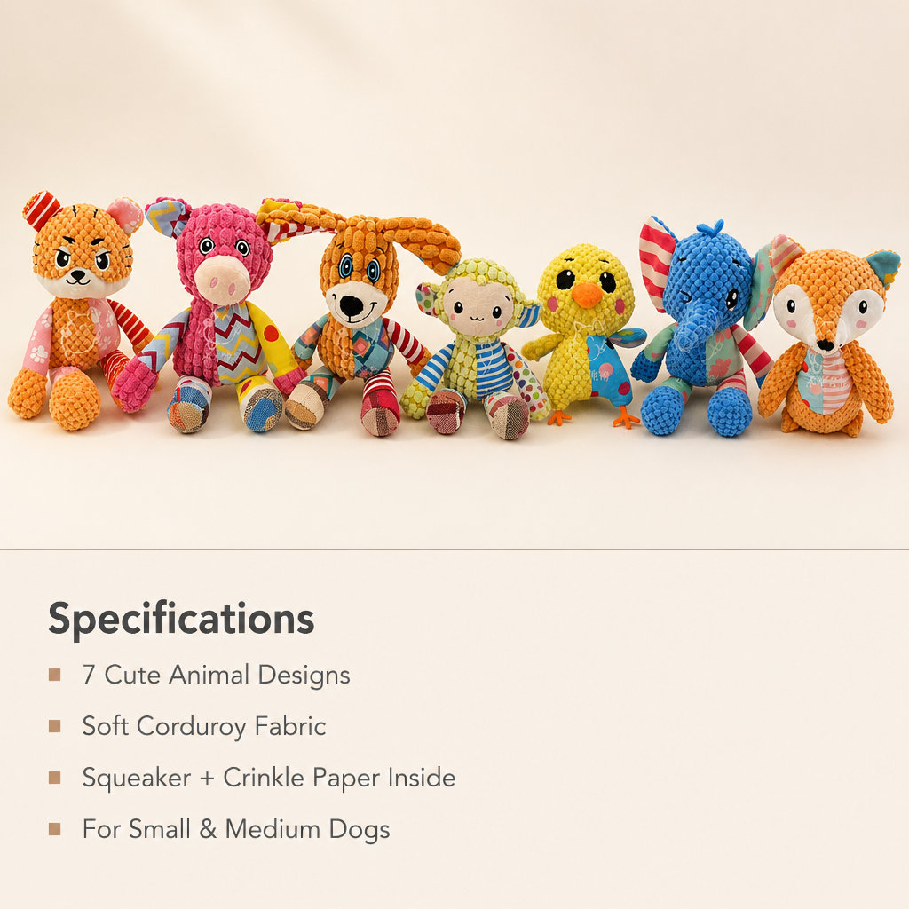 Crinkle & Squeak Animal Plush Toy - Multi-Sensory Fun