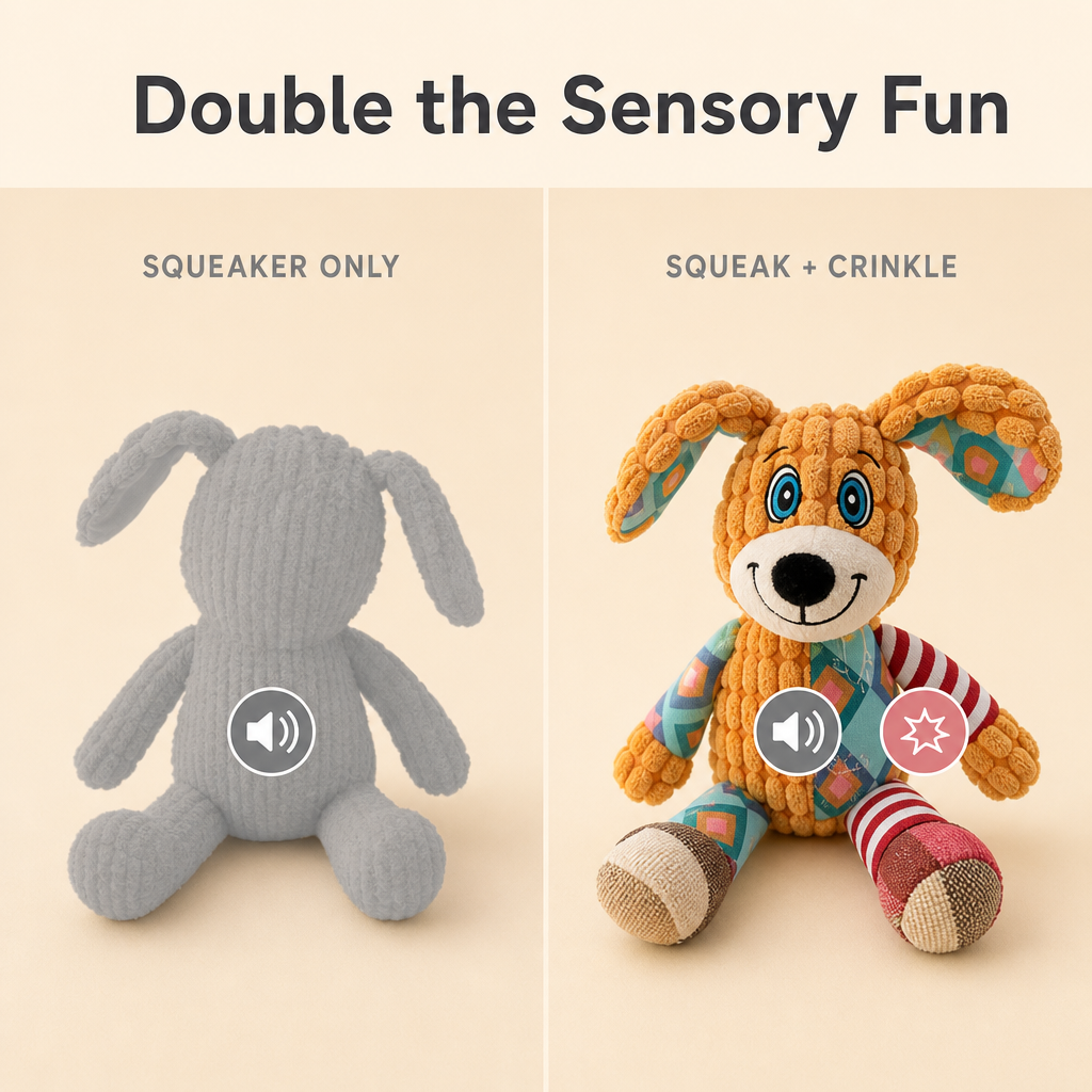 Crinkle & Squeak Animal Plush Toy - Multi-Sensory Fun